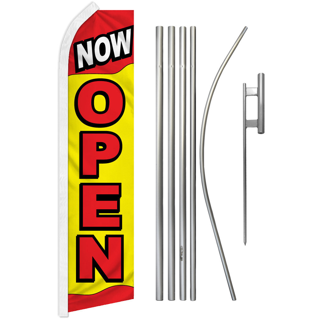 Now Open Advertising Swooper Feather Flutter Flag & Pole Kit Open Now YW/RD