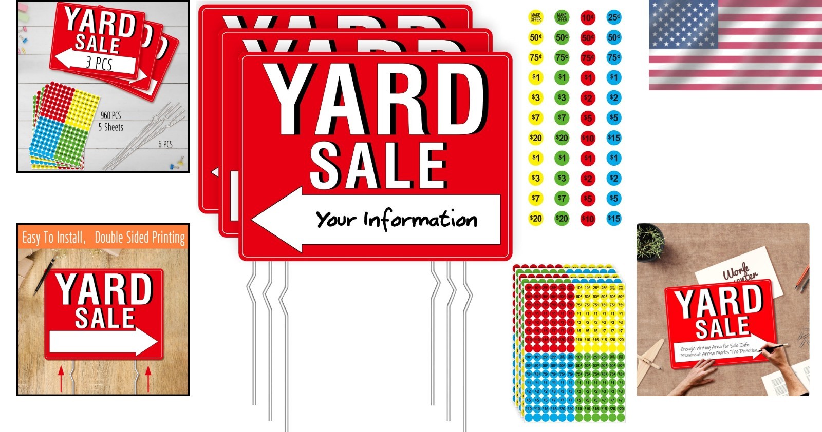 Ultimate Yard Sale Sign Kit: 3 Double-Sided Signs with 960 Price Labels Included