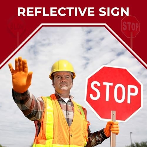 Handheld Stop Slow Signs with Wooden Handle – 12&Prime; x 12&Prime; Double-sided Crossing…