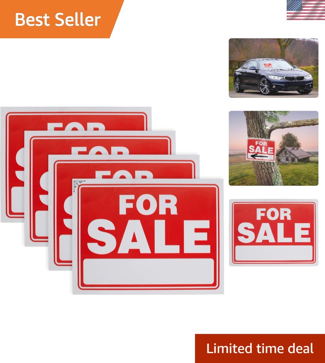 9&Prime; X 12&Prime; Weatherproof Sale Sign for Cars – Durable 4 Pack with Handwriting Space