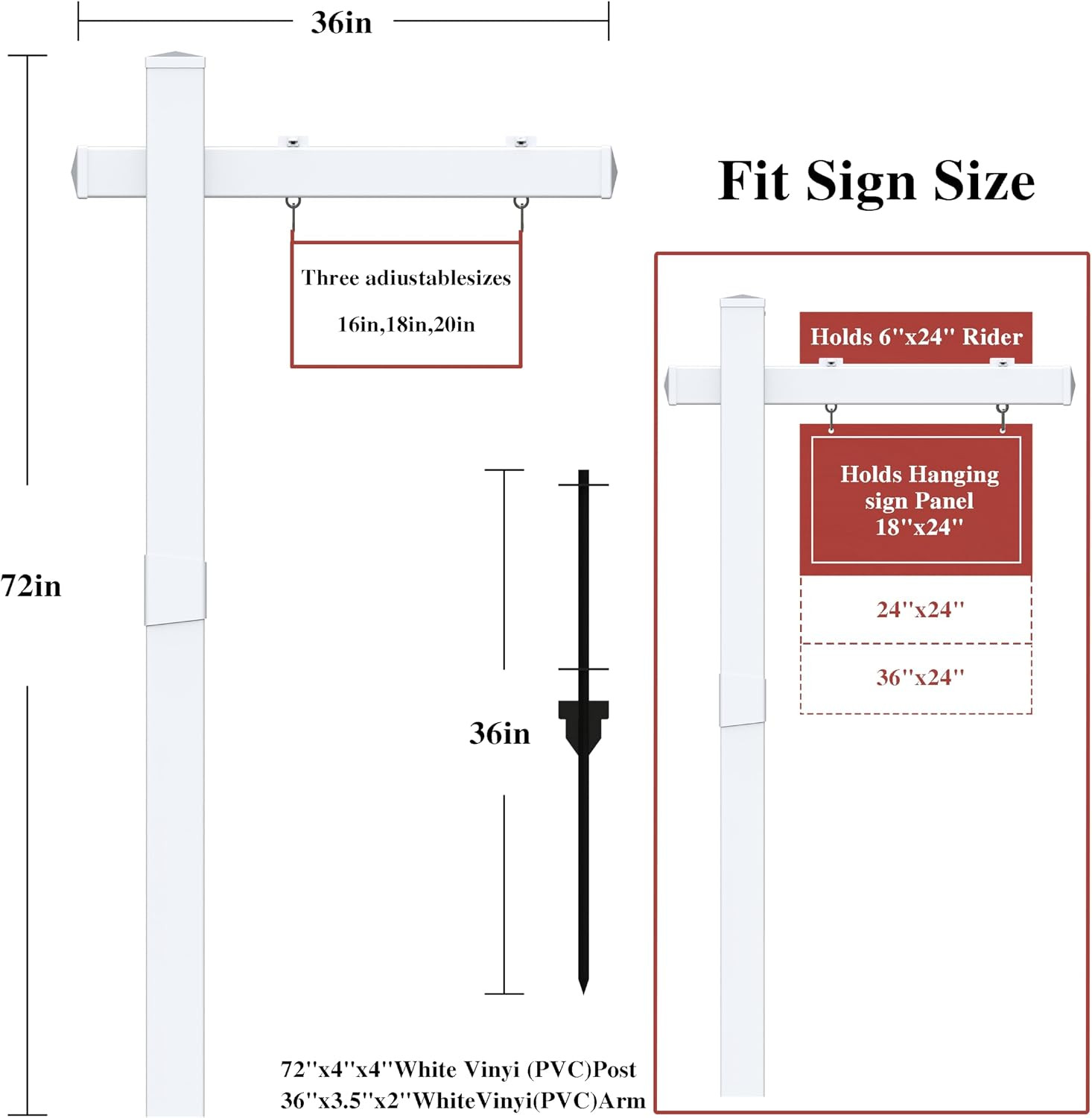 Vinyl PVC Real Estate Sign Post 6&prime; Tall (Connected Type), White Realtor Yard Sig