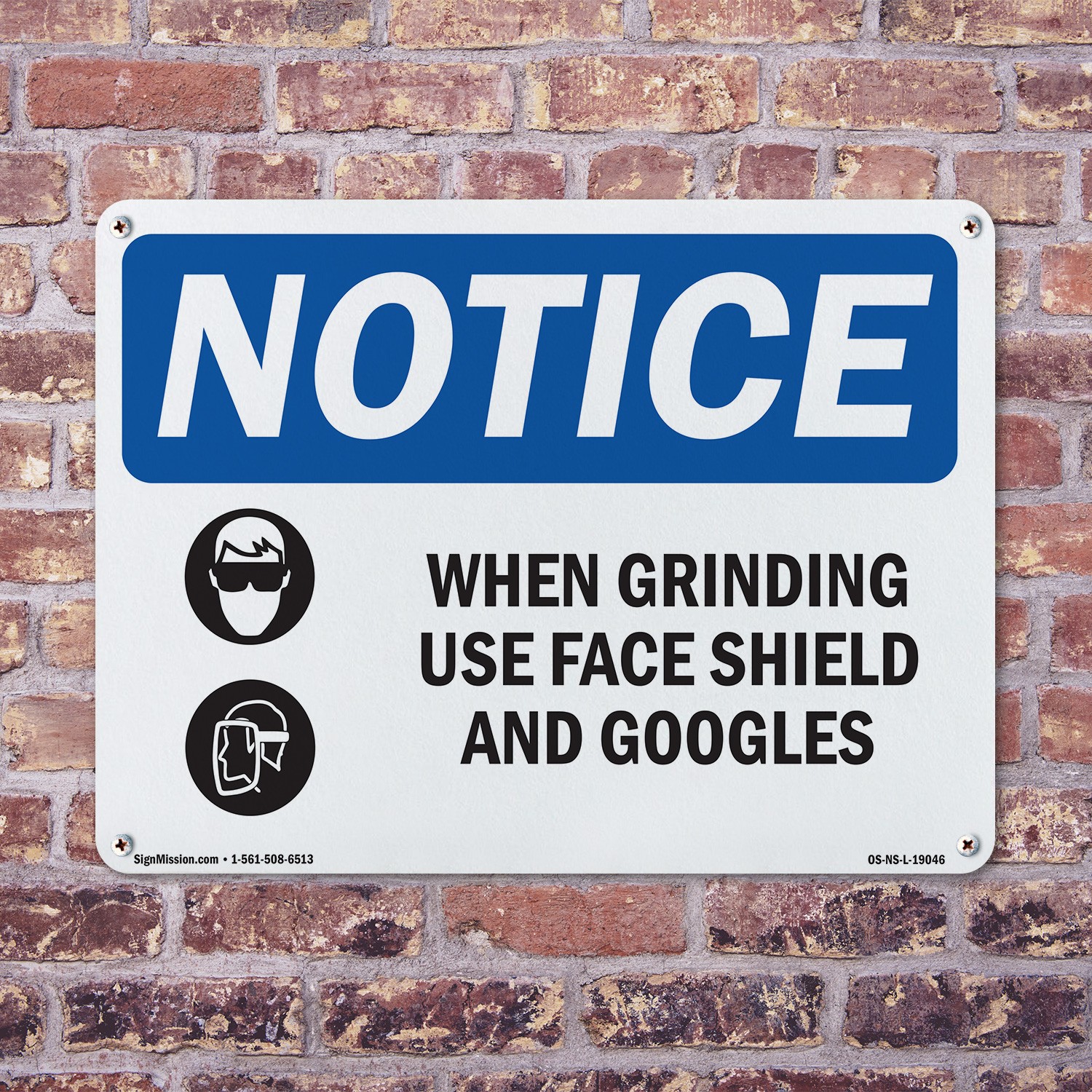When Grinding Use Face Shield OSHA Notice Sign Metal Plastic, Decal 5 or 10 Pack