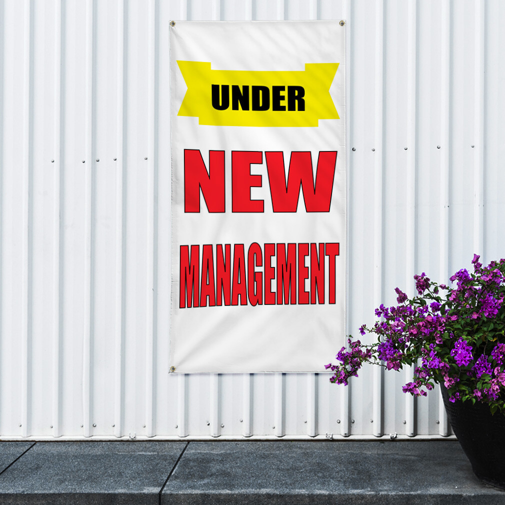 Vertical Vinyl Banner Multiple Sizes Under New Management Yellow Ribbon Business