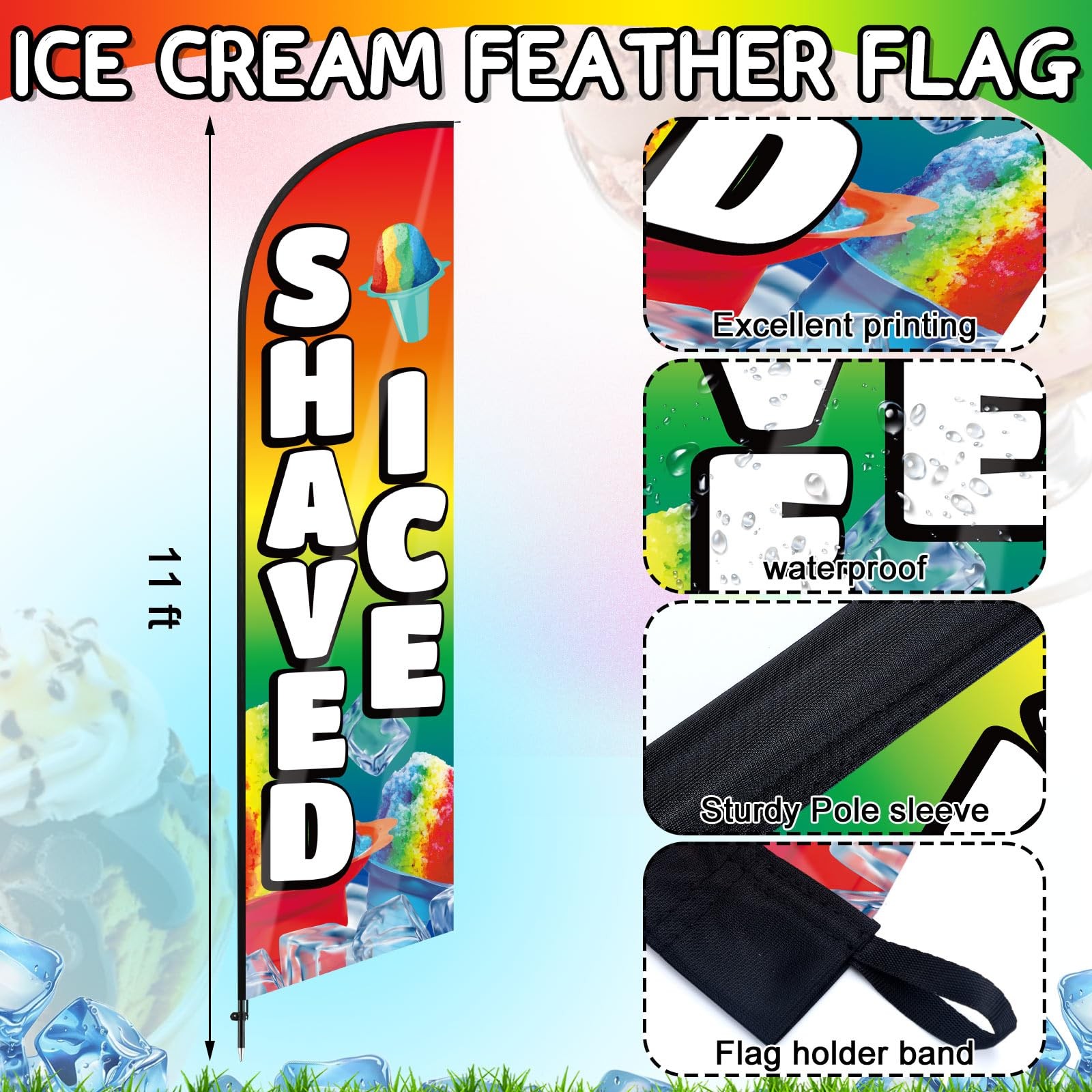Remagr 3 Pcs Ice Cream Or Shaved Ice Signs Include 1 Feather Flag Kit 11 Ft