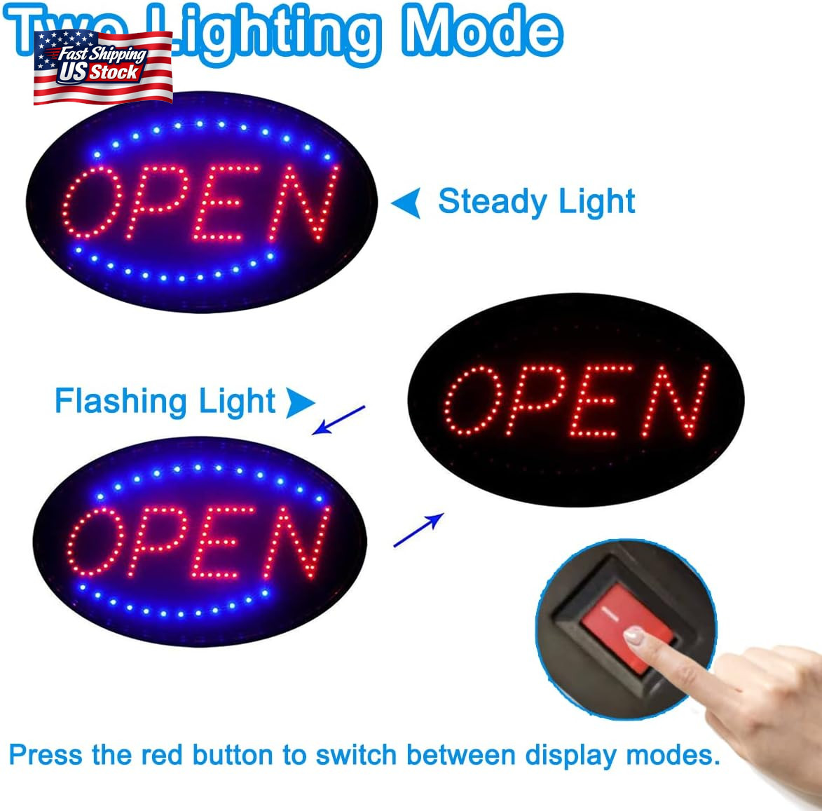 KEBE LED Open Sign, 19&Prime;X10&Prime; Bright High Visibility Advertisement Board Electric