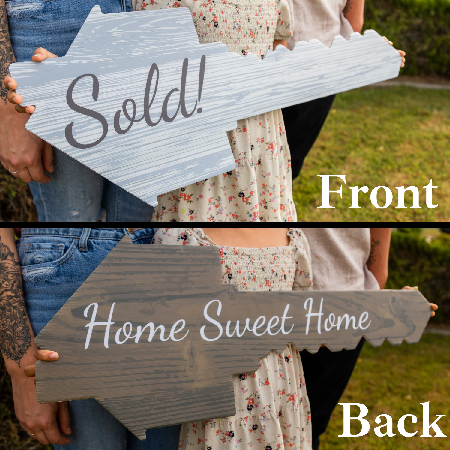 Real Estate Key Shaped Prop Sold Sign | Double Sided | Social Media Realtor Prop
