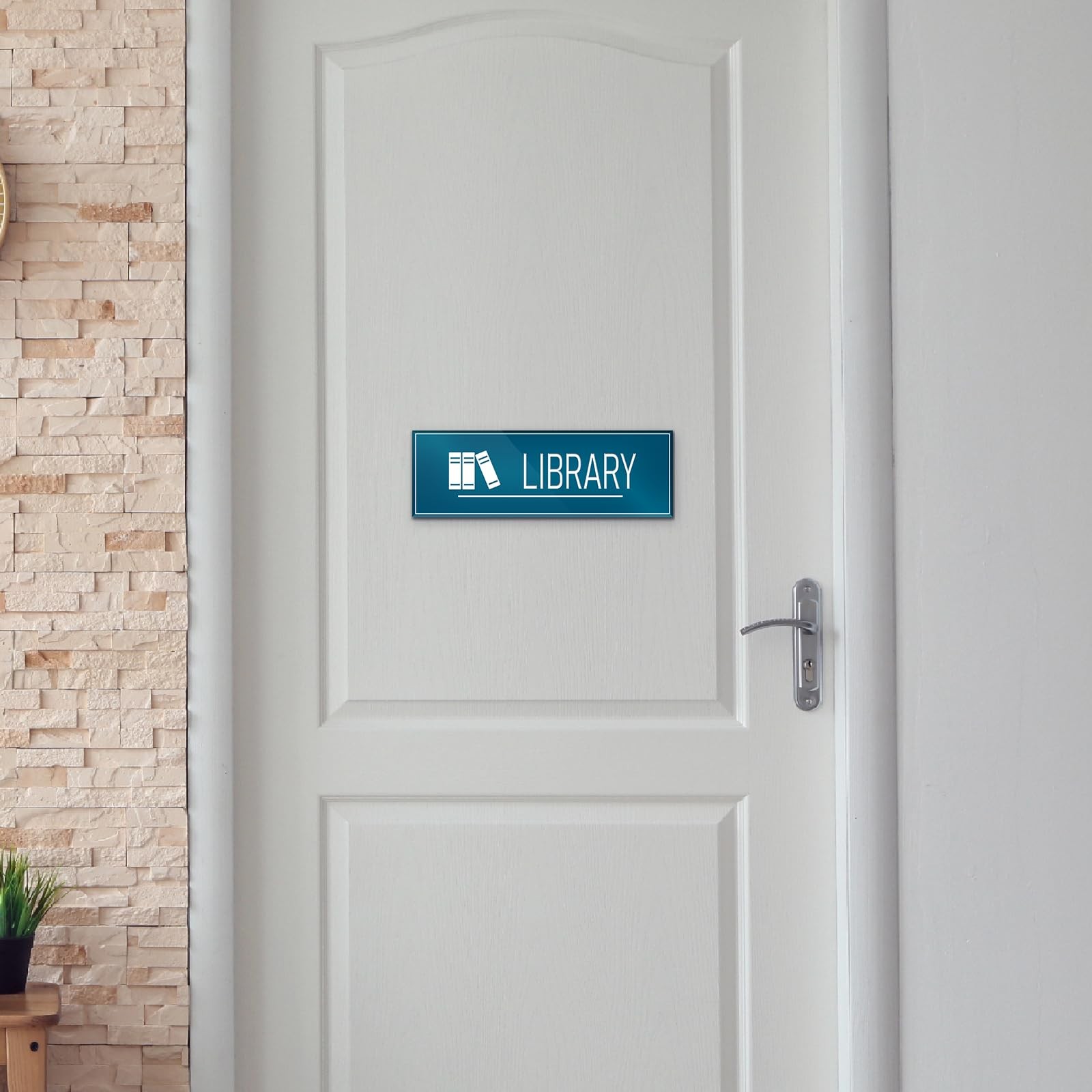 9×3 Inch Library Sign Blue – Self-stick Door Wall Sign for Offices School Hou…