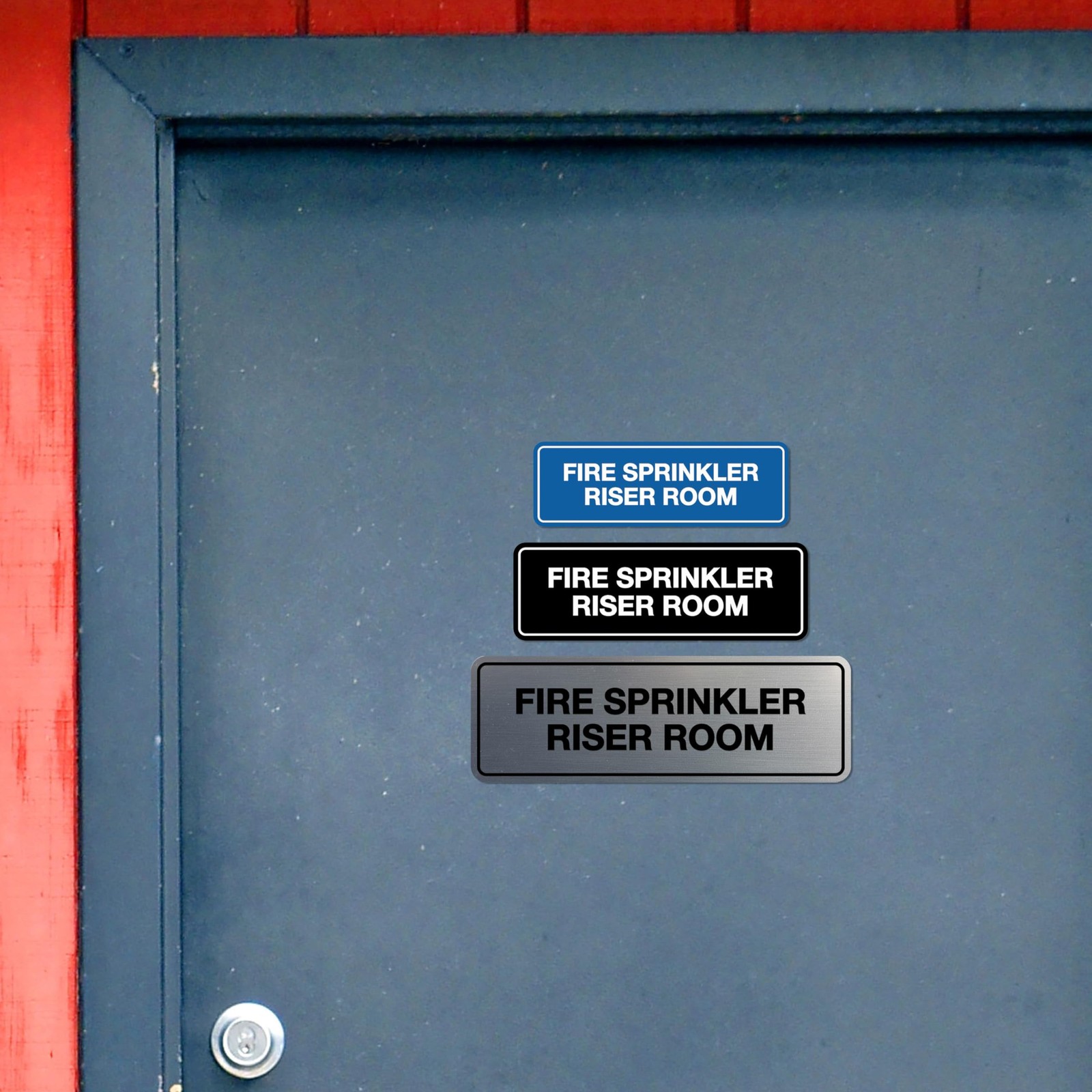 Standard Fire Sprinkler Riser Room Sign Large Red 14×10 Inch Metal Decor