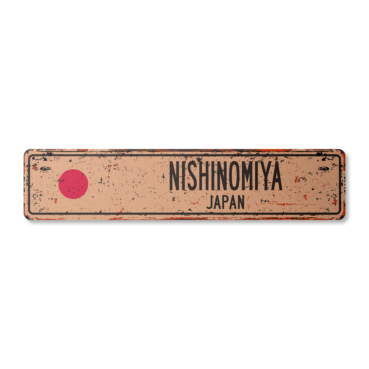 NISHINOMIYA JAPAN Vintage Street Sign Japanese flag city country road rustic