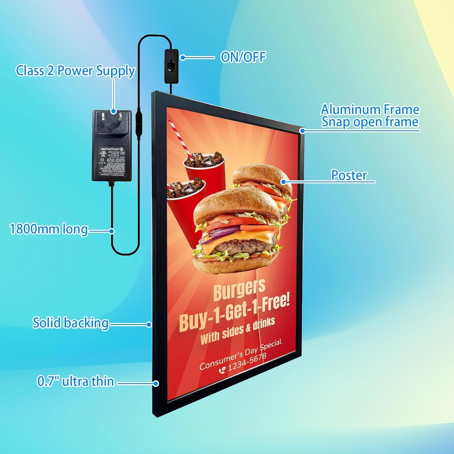Backlit LED Movie Poster Frame 16&Prime;x24&Prime; – Wall Mounted Black Aluminum Display
