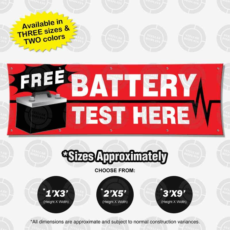 FREE BATTERY Test Here Banner Automotive Sign Mechanic Display Shop Poster Check