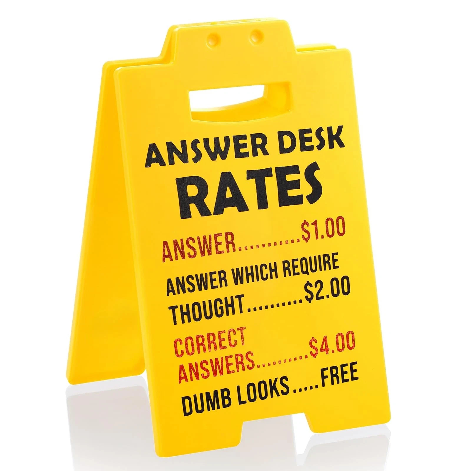 ANSWER DESK RATES Sandwich Sign: BRAND NEW: 4&Prime; x 6 1/2&Prime;: Collapsible Sign: Desk