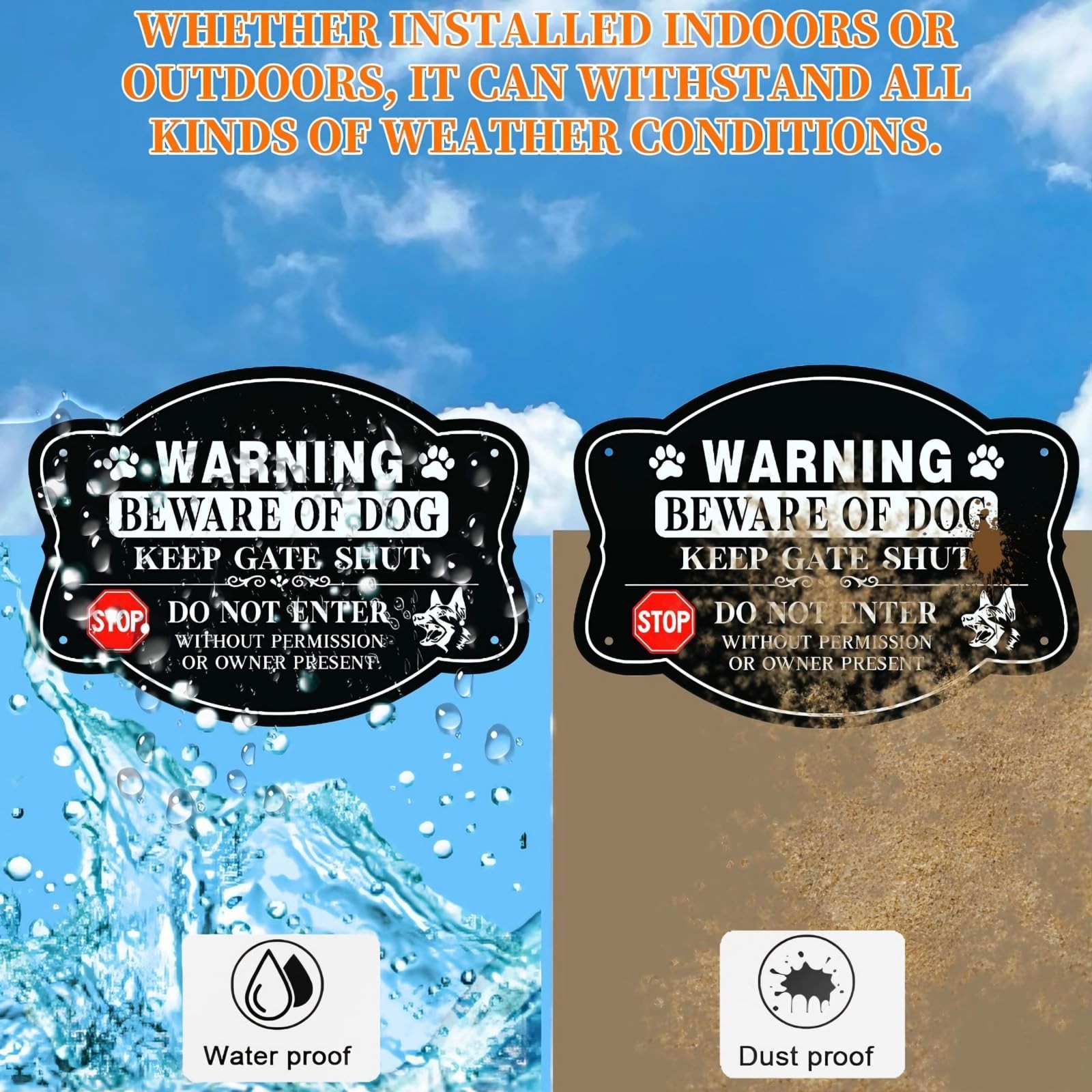 4 Pack Beware of Dog Sign, 10X7 Inch Reflective Aluminum, Security Warning for F