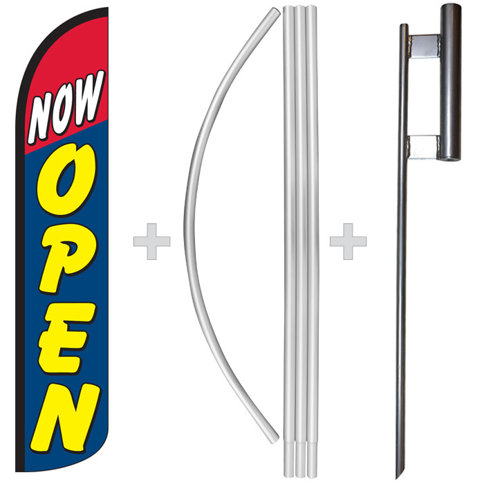 Now Open 15&prime; Tall Windless Swooper Feather Flag & Pole Kit
