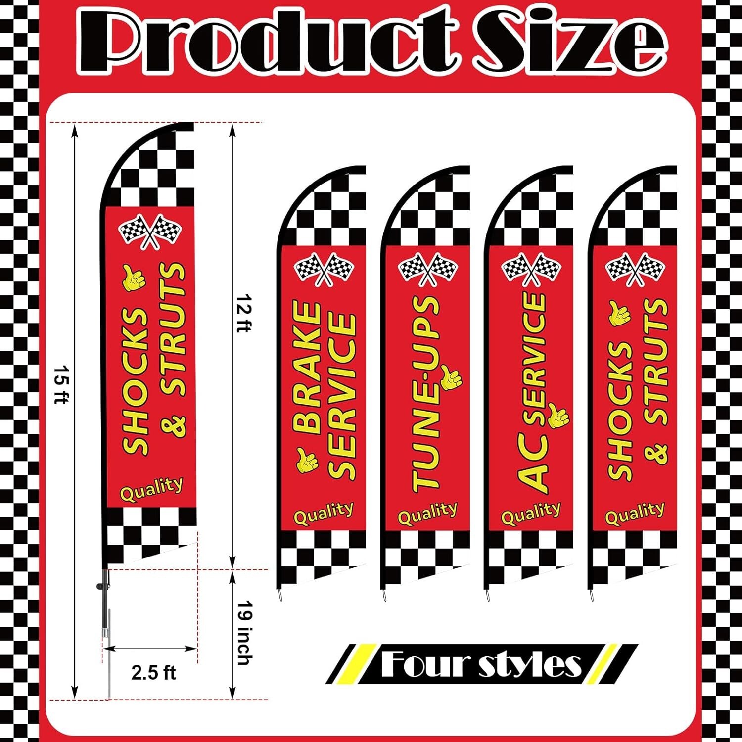 Weather Resistant Feather Flags for Business – 15ft Height & Easy Setup, 4 Pack