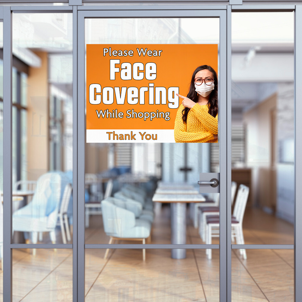 Please Wear Face Covering While Shopping (32&Prime; x 24&Prime;) Perforated Removable Window
