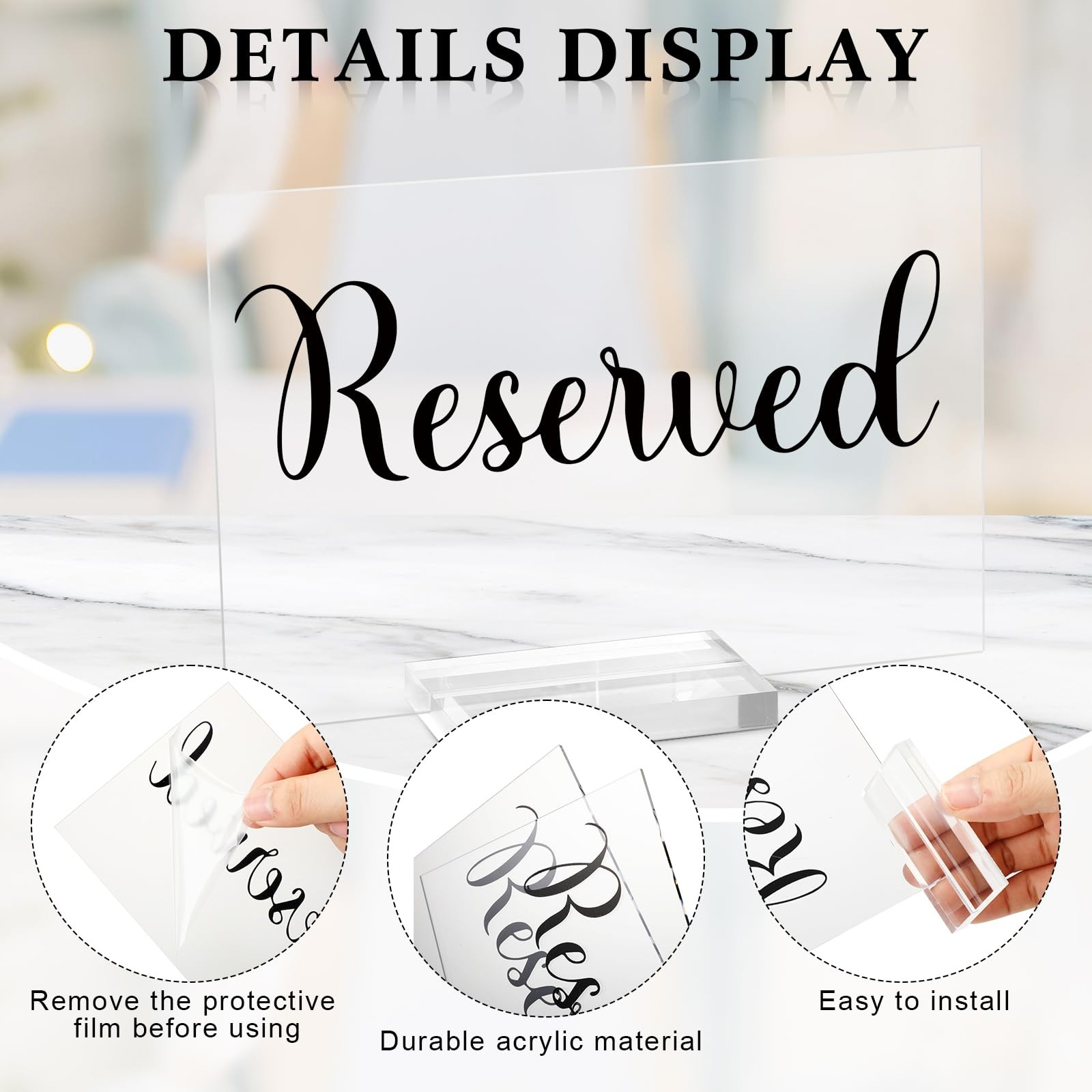 10 Set Acrylic Reserved Table Signs Clear With Holder Wedding Reception Decor