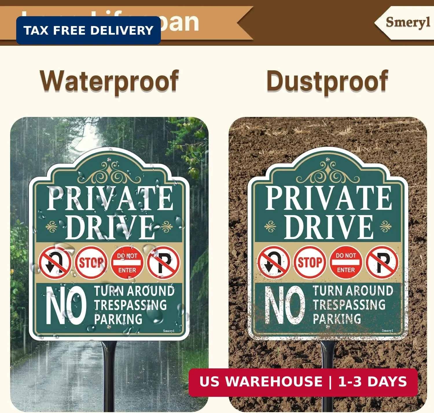 Private Drive No Turn Around Sign with 34.6&Prime; Stake for Yard, 12&Prime; x 10&Prime; Private D