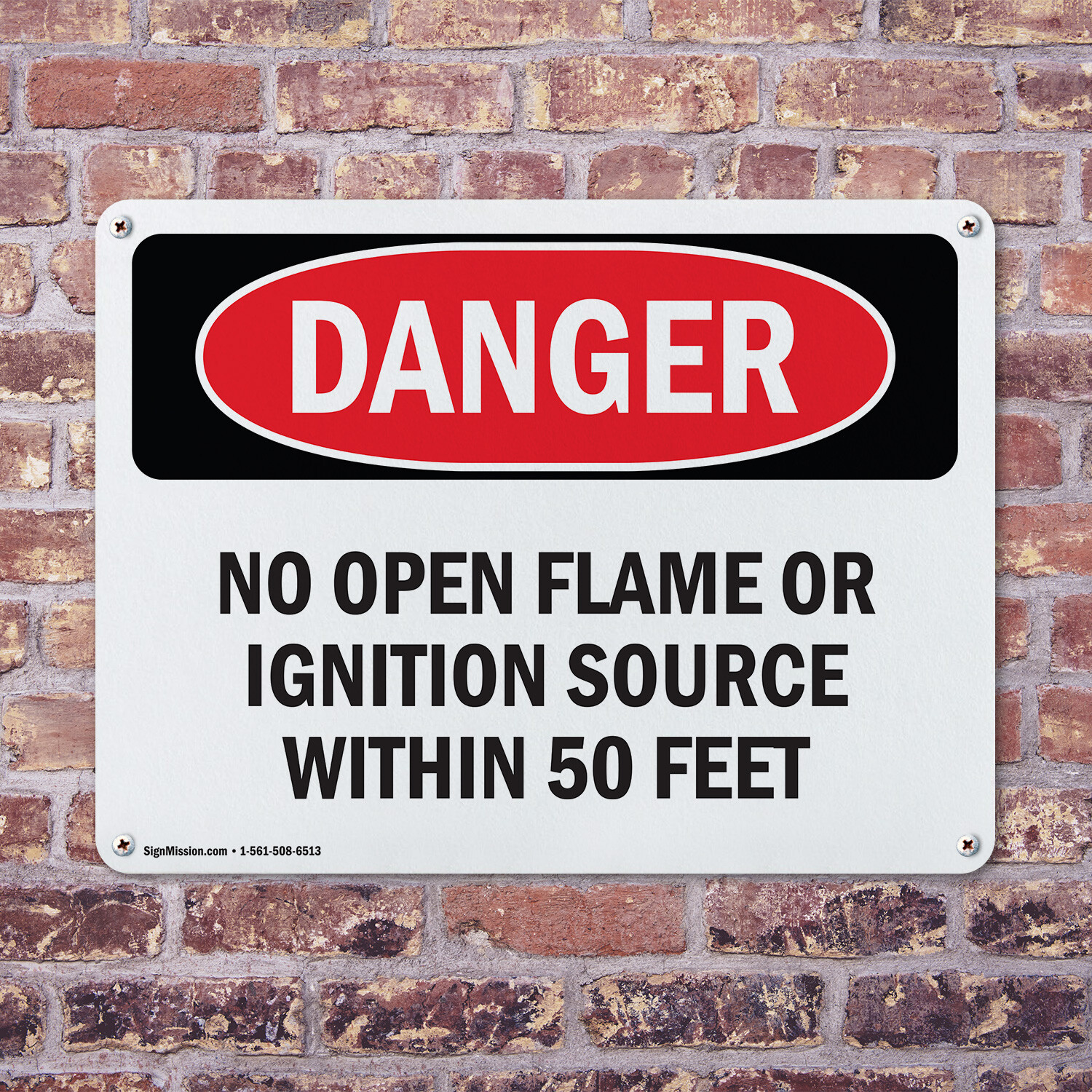 (2 Pack) No Open Flame Or Ignition Source Within 50 Feet OSHA Danger Sign Decal