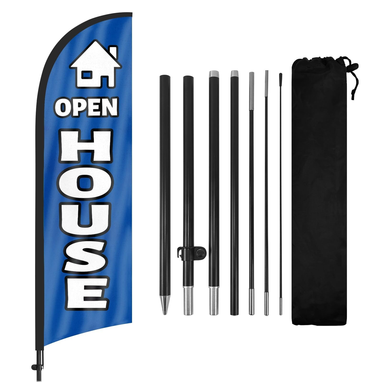 Open House Sign Kit with Flag & Stake – 8ft Blue Real Estate Banner, Yard Signs