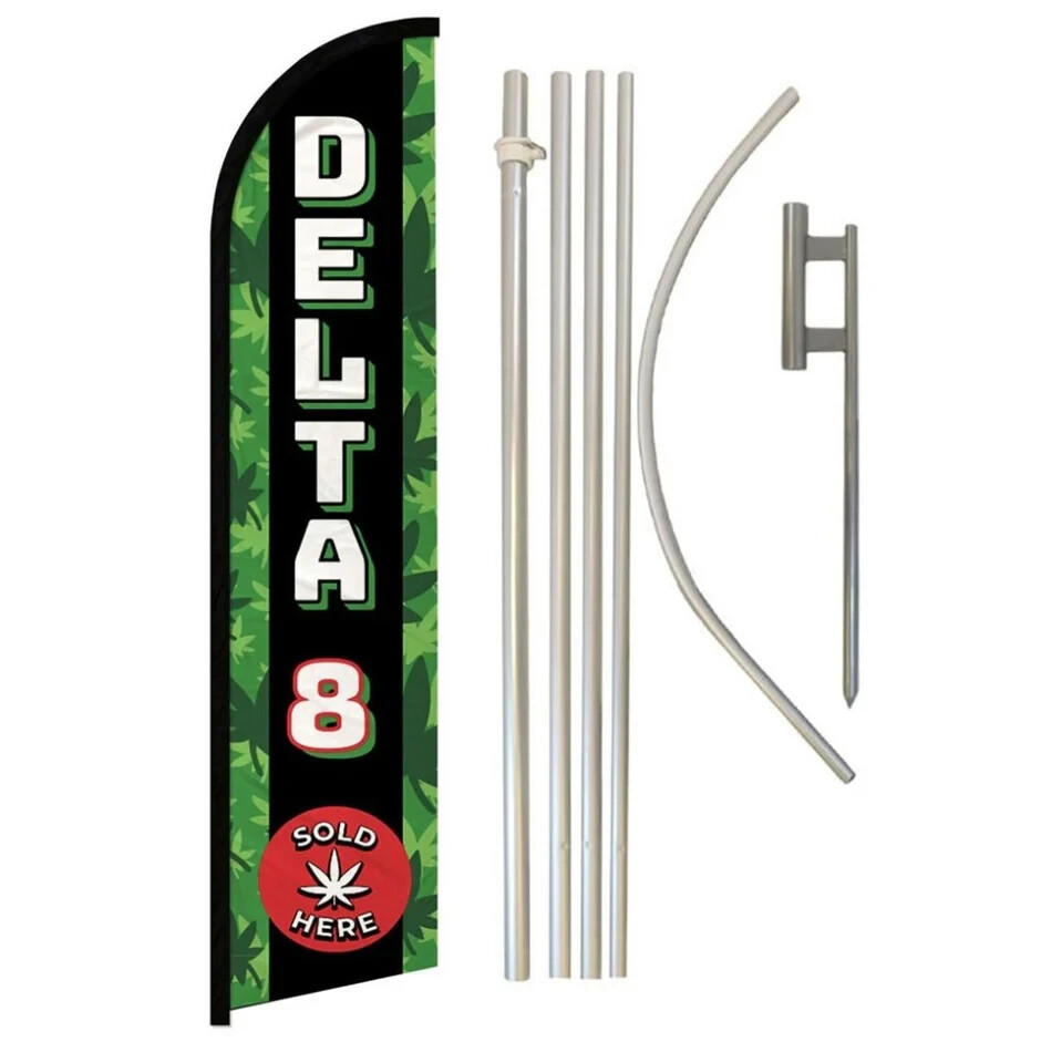 Delta 8 Sold Here Windless Advertising Banner Flag & Pole Kit