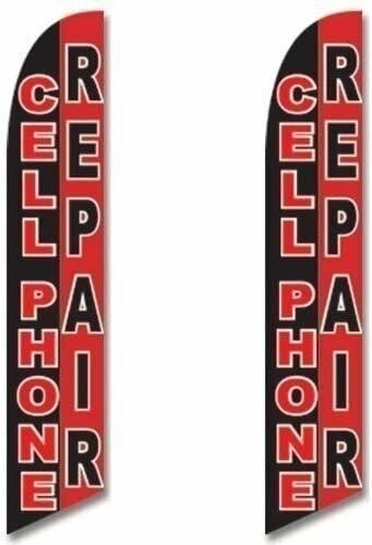 Twin Pack Full Sleeve Swooper Flags CELL PHONE REPAIR Red Black White