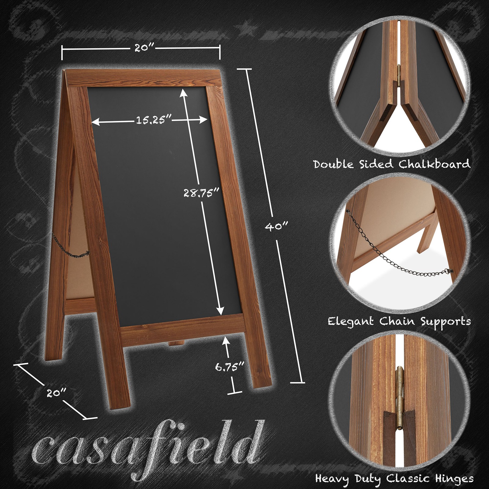 A Frame Chalkboard Sign, 40&Prime;x20&Prime; Double-Sided Magnetic Menu Board, Rustic Brown