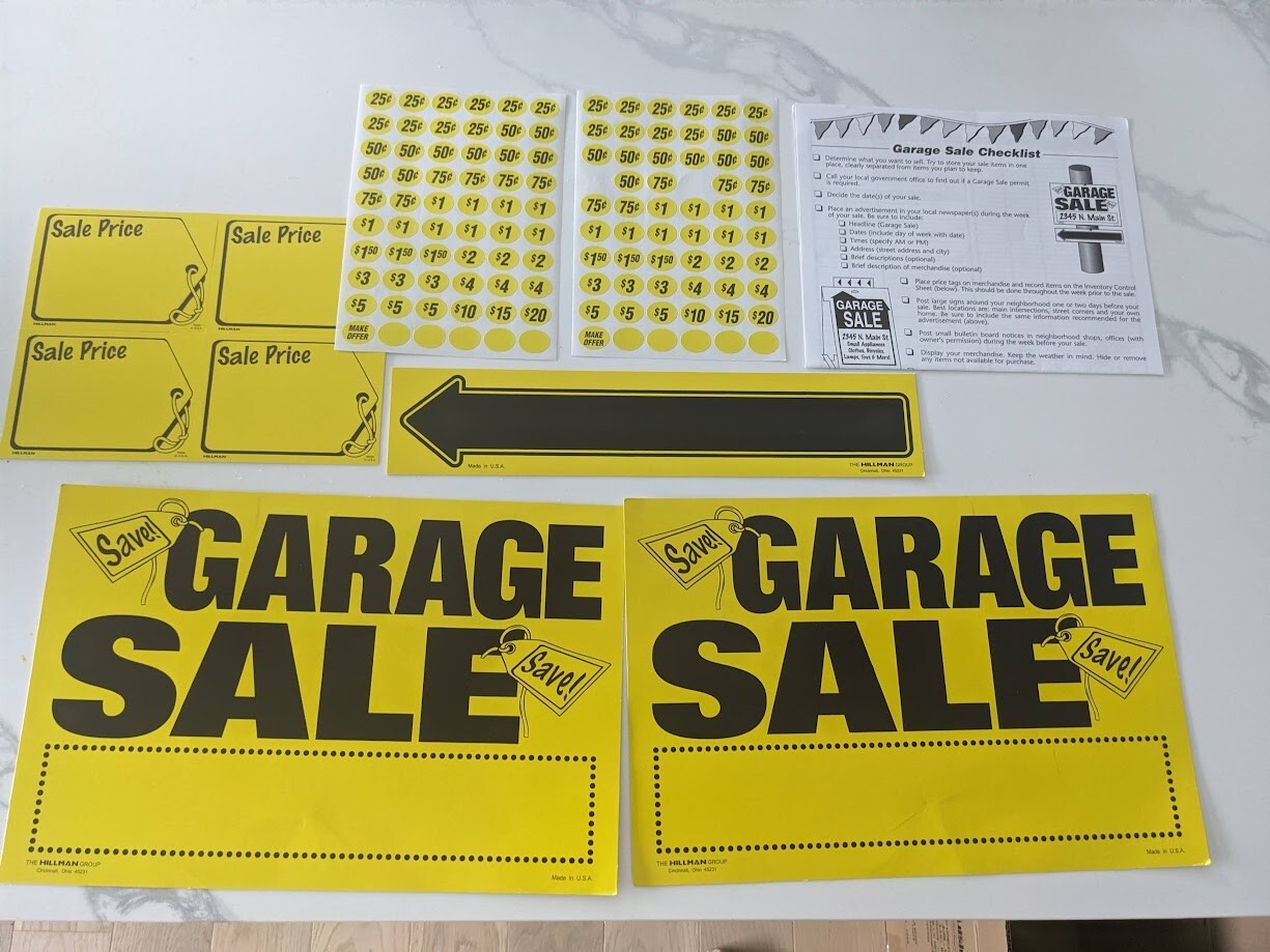 Garage Yard Estate Sale Sign Kit Inventory List and Price Stickers