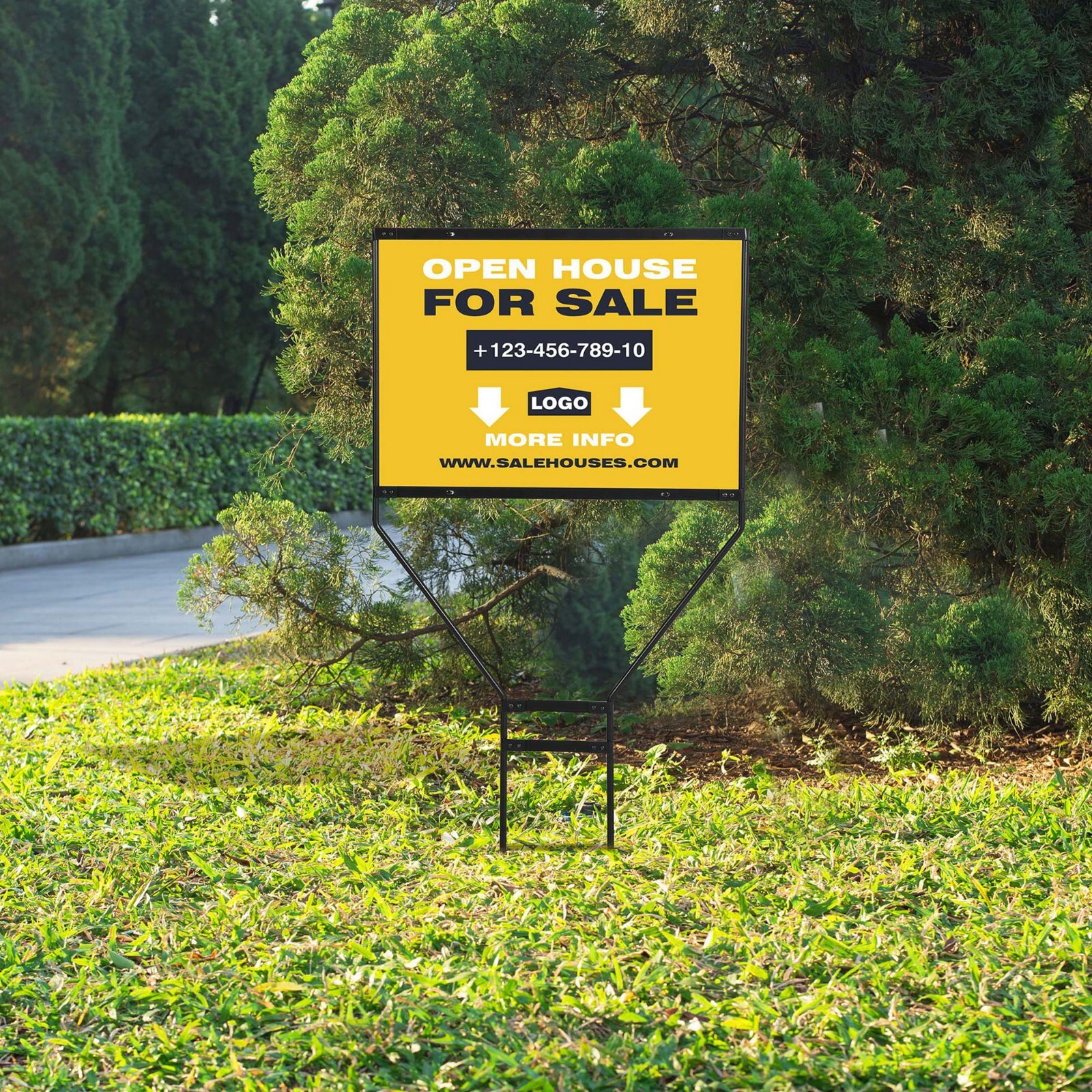 Real Estate Yard Sign Realtor for Sale Banjo Open House Sign 44 Inch Black Metal