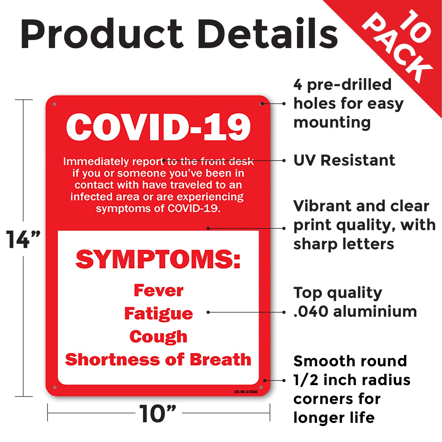 COVID-19 Symptoms Report To Front Desk Public Safety Sign, Decal 5 or 10 Pack