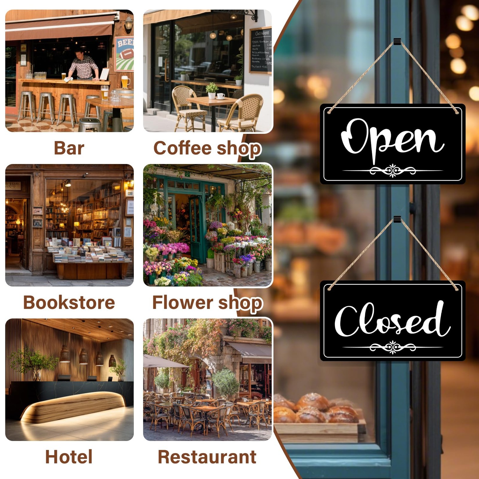 Open Signs for Business Double Sided Closed Sign 11×6 1 inch, black