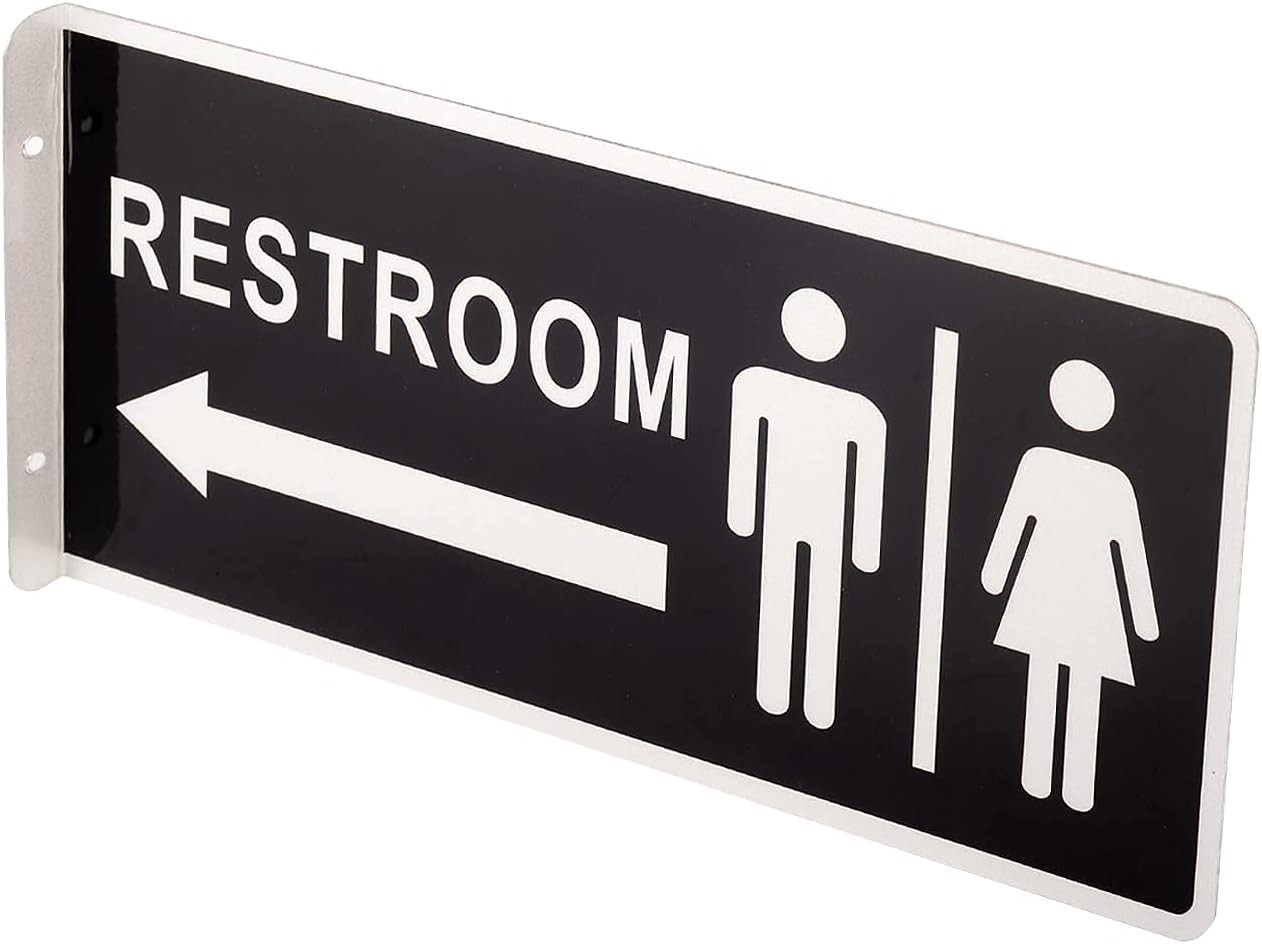 Double Sided Aluminum Restroom Sign 12.1 x 5.5 Inches for Home Office