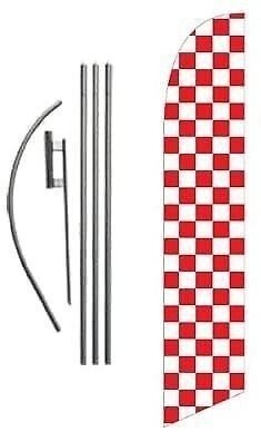 Red and White Checkered Outdoor Feather Banner Swooper Flag Sign with Flag…