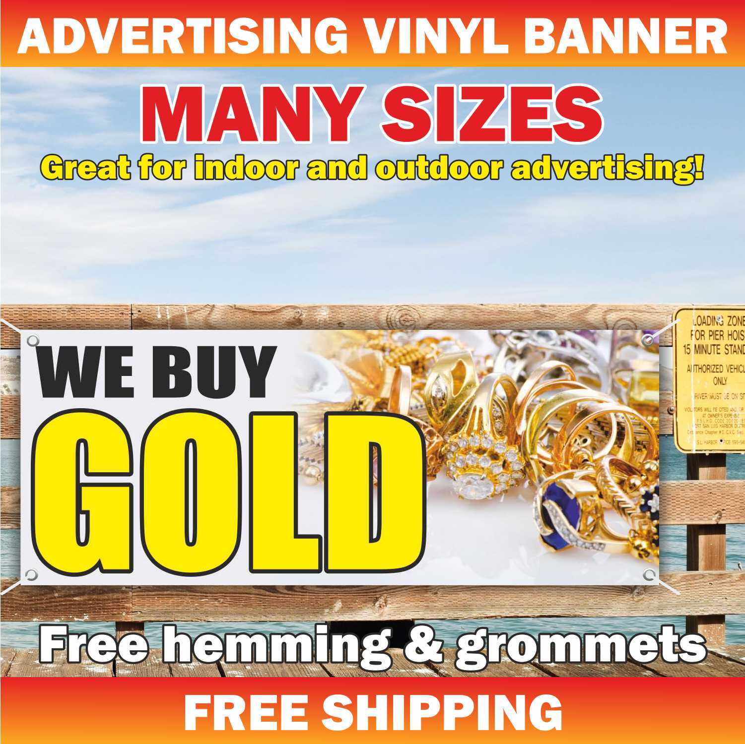 WE BUY GOLD Advertising Banner Vinyl Mesh Sign pawn shop cash Jewelry Silver