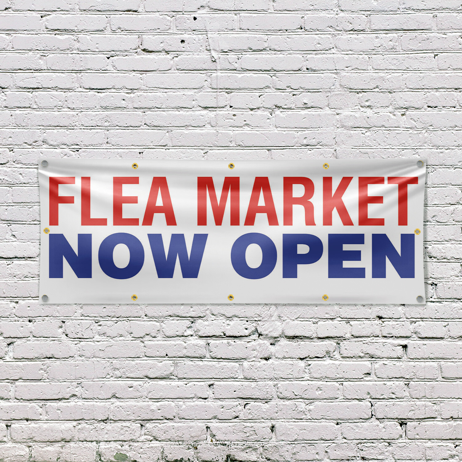 Flea Market Now Open Vinyl Banner Sign with Metal Grommets Heavy-Duty