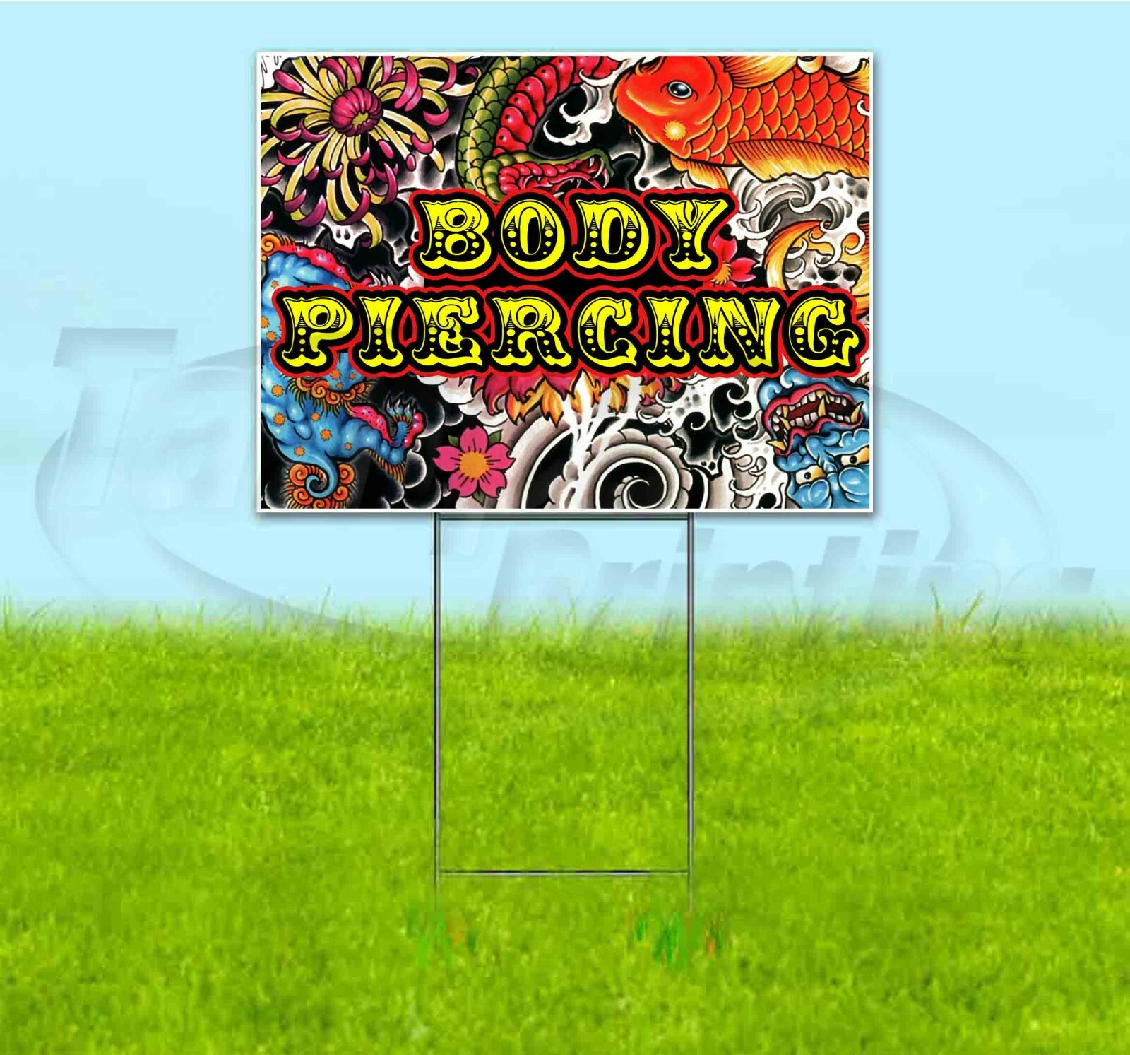 BODY PIERCING 18×24 Yard Sign WITH STAKE Corrugated Bandit USA BUSINESS ART