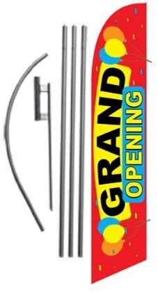 Grand Opening Advertising Feather Banner Swooper Flag Sign with Flag Pole Kit…