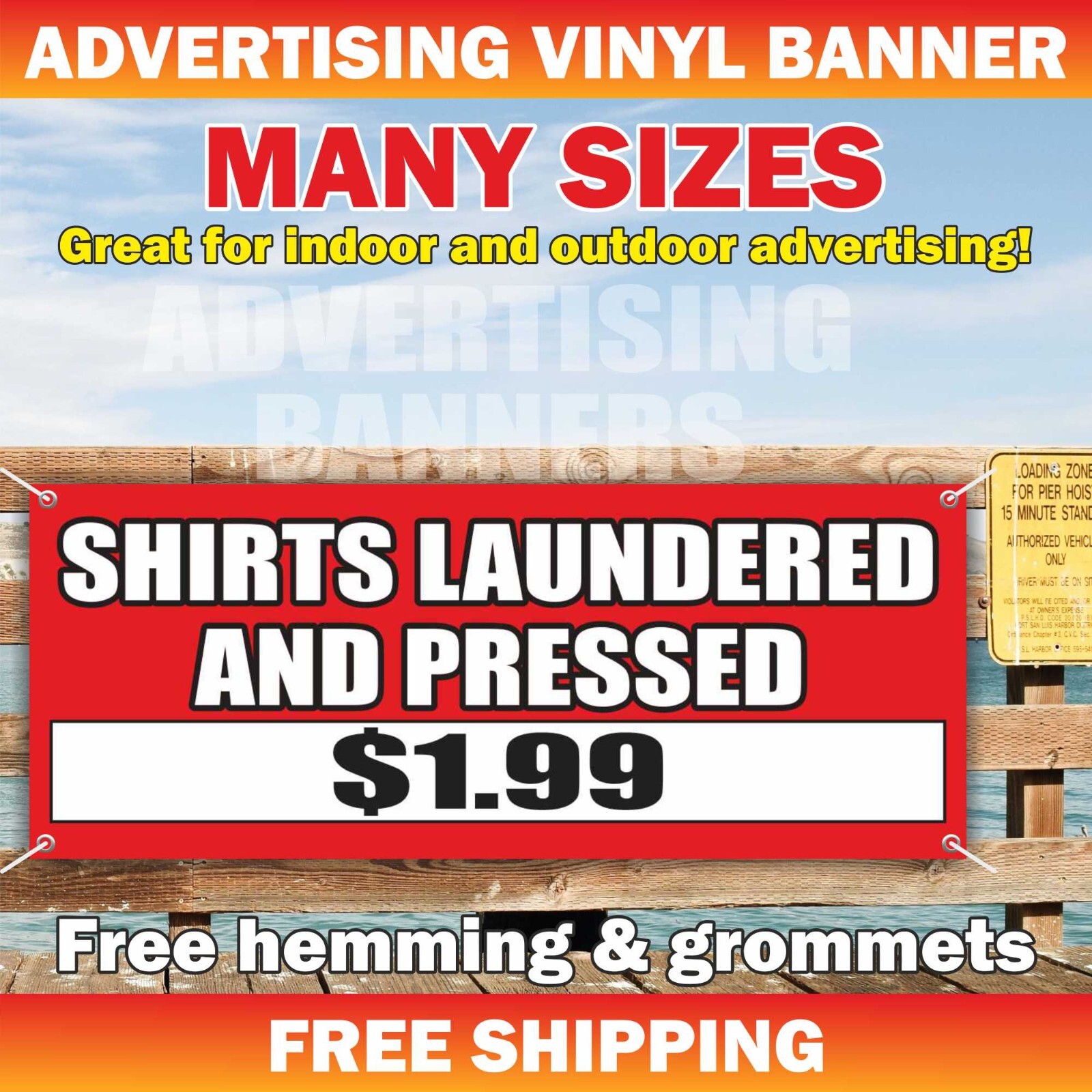 SHIRTS LAUNDERED AND PRESSED $1.99 Advertising Banner Vinyl Sign Free Shipping
