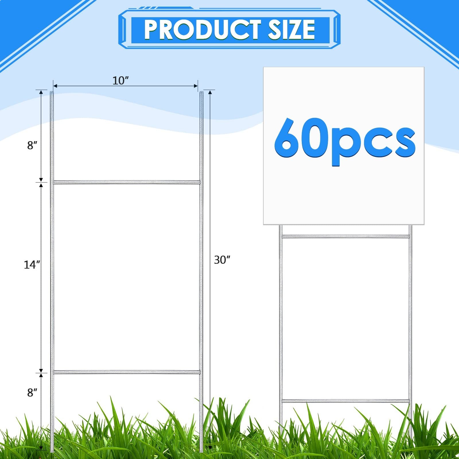 60 Pcs Heavy Duty H Stakes for Yard Signs – 30&Prime; Metal Wire Holders, Weatherproof