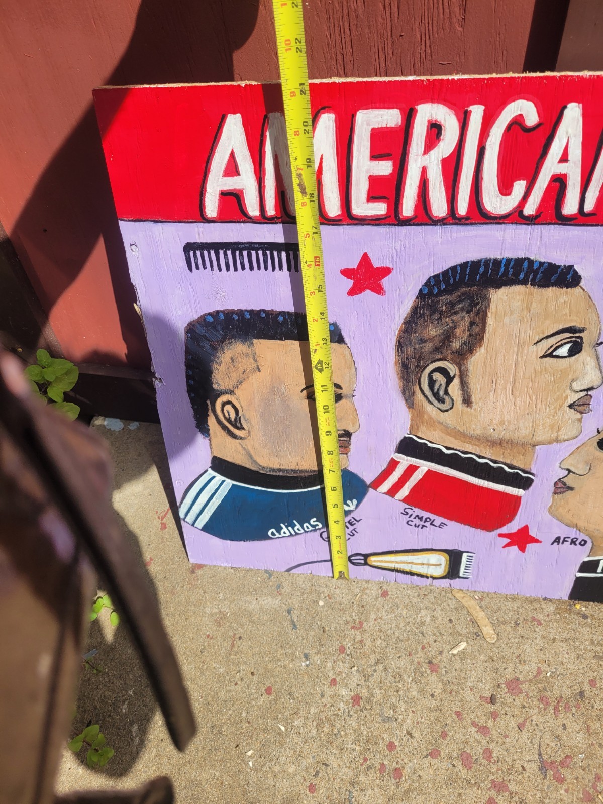 Barber Shop African Haircut Sign Advertising Painting On Wood Display Big 24×21