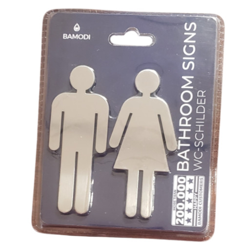 Bathroom Door Signs Men Women Self Adhesive Stainless Steel Matte WC Set of 2