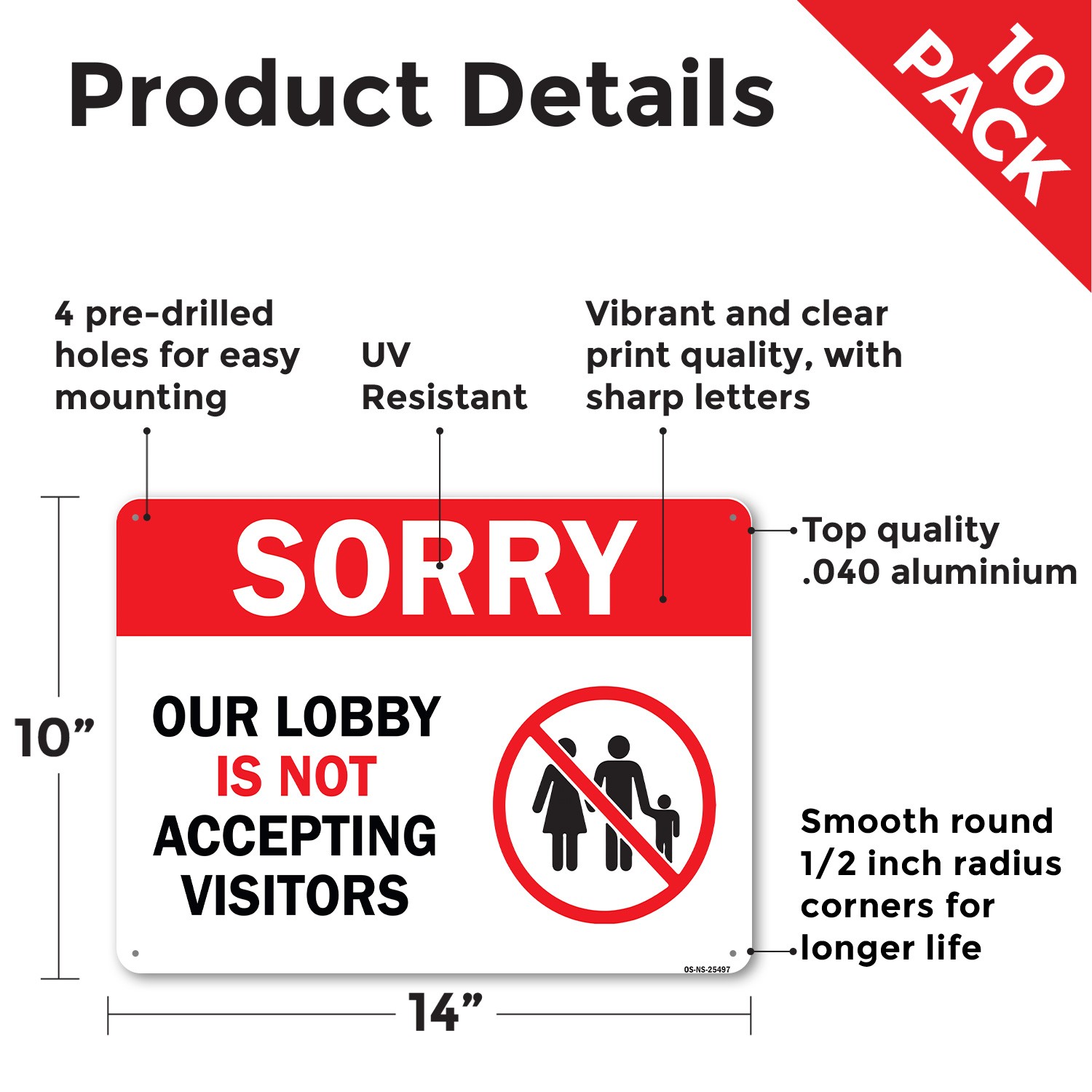 Sorry Our Lobby Is Not Accepting Visitors Public Safety Sign, Decal 5 or 10 Pack