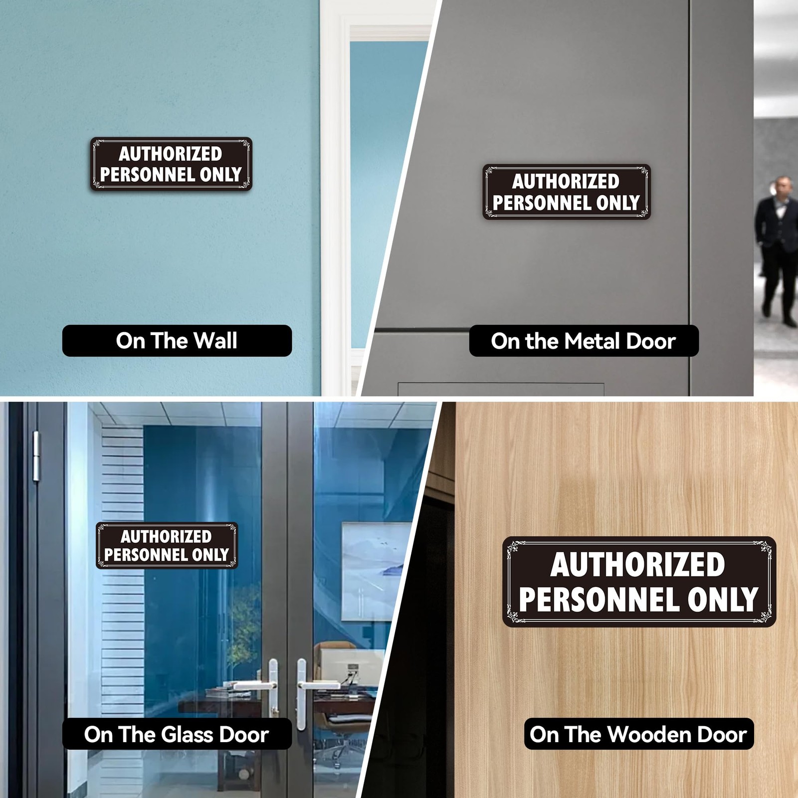4 PCS Authorized Personnel Only Sign Heavy Duty Aluminum 9×3 Inch Black Plaque