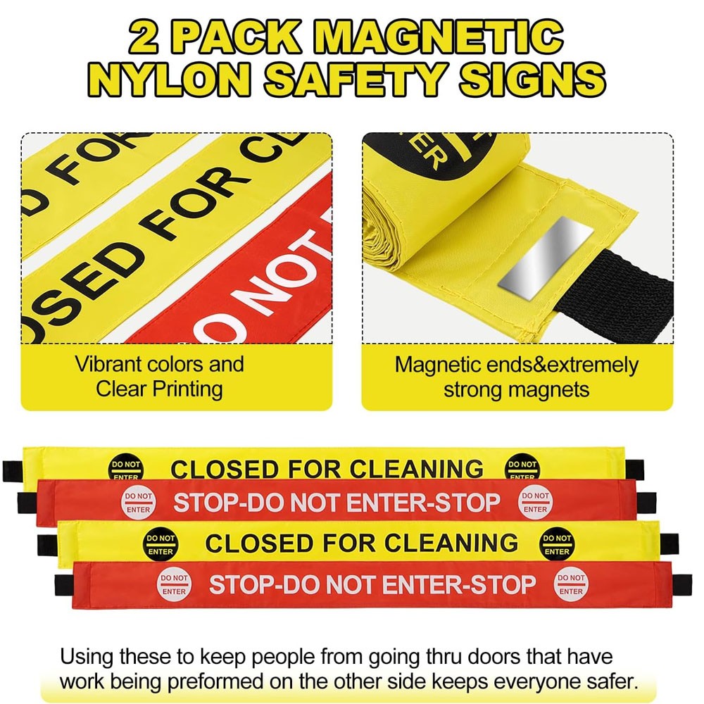 4Pcs Restroom Closed for Cleaning Sign with Magnetic Ends, Magnetic Nylon Safety