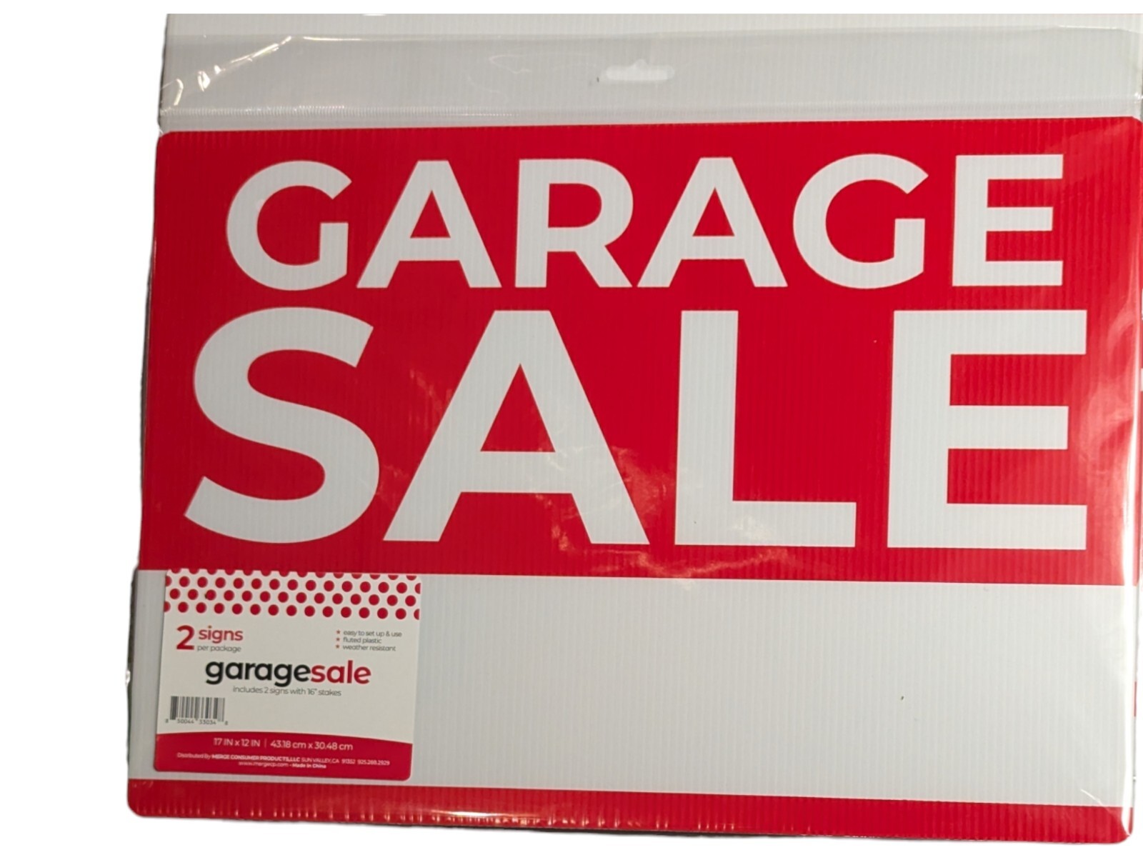 2 Pack Garage Sale Signs 17&Prime;x12&Prime; Weather Resistant Plastic With 16&Prime; Stakes New