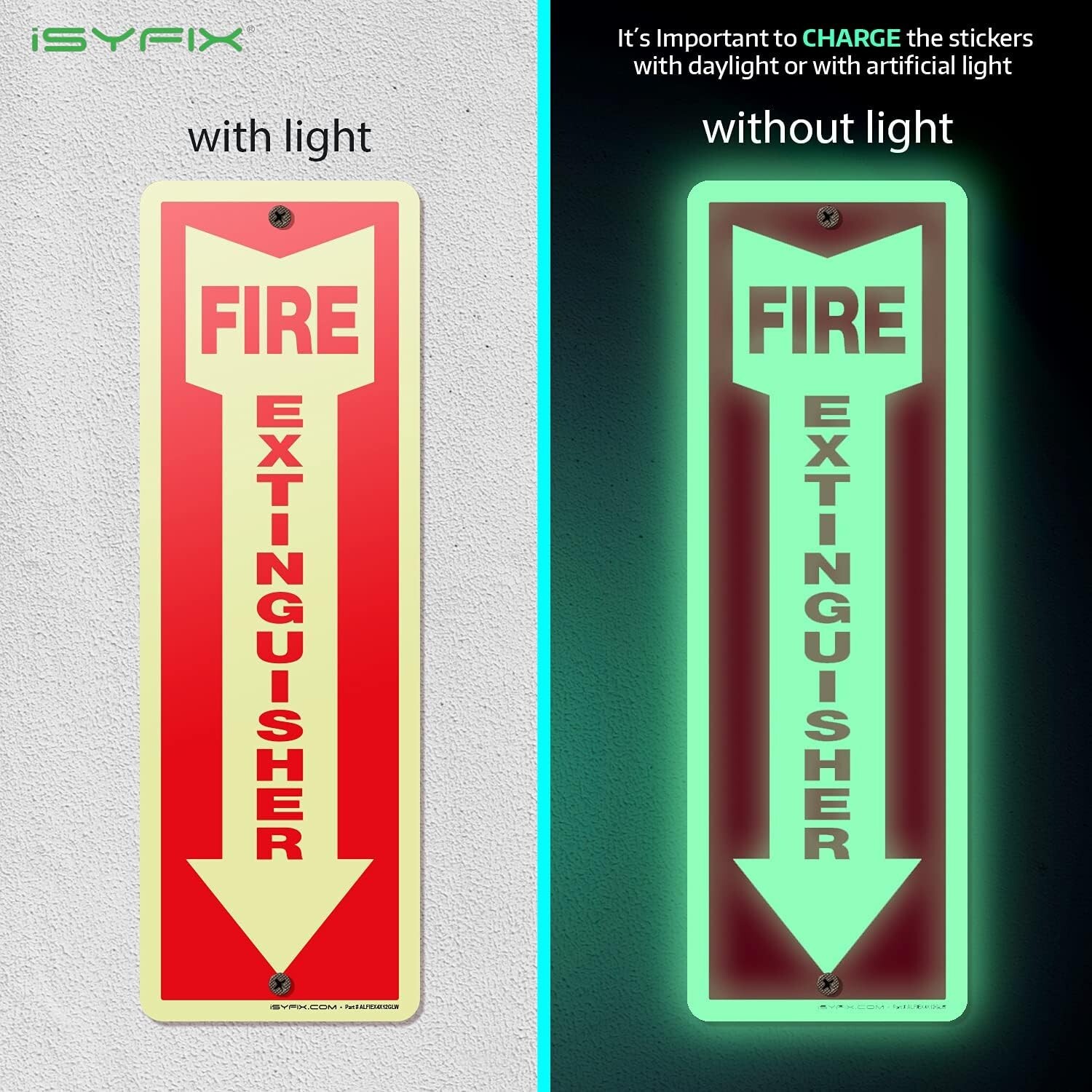2 Pack Fire Extinguisher Sign 4×12 Inch 100% Rust Free 040 Aluminum Glow in Dark