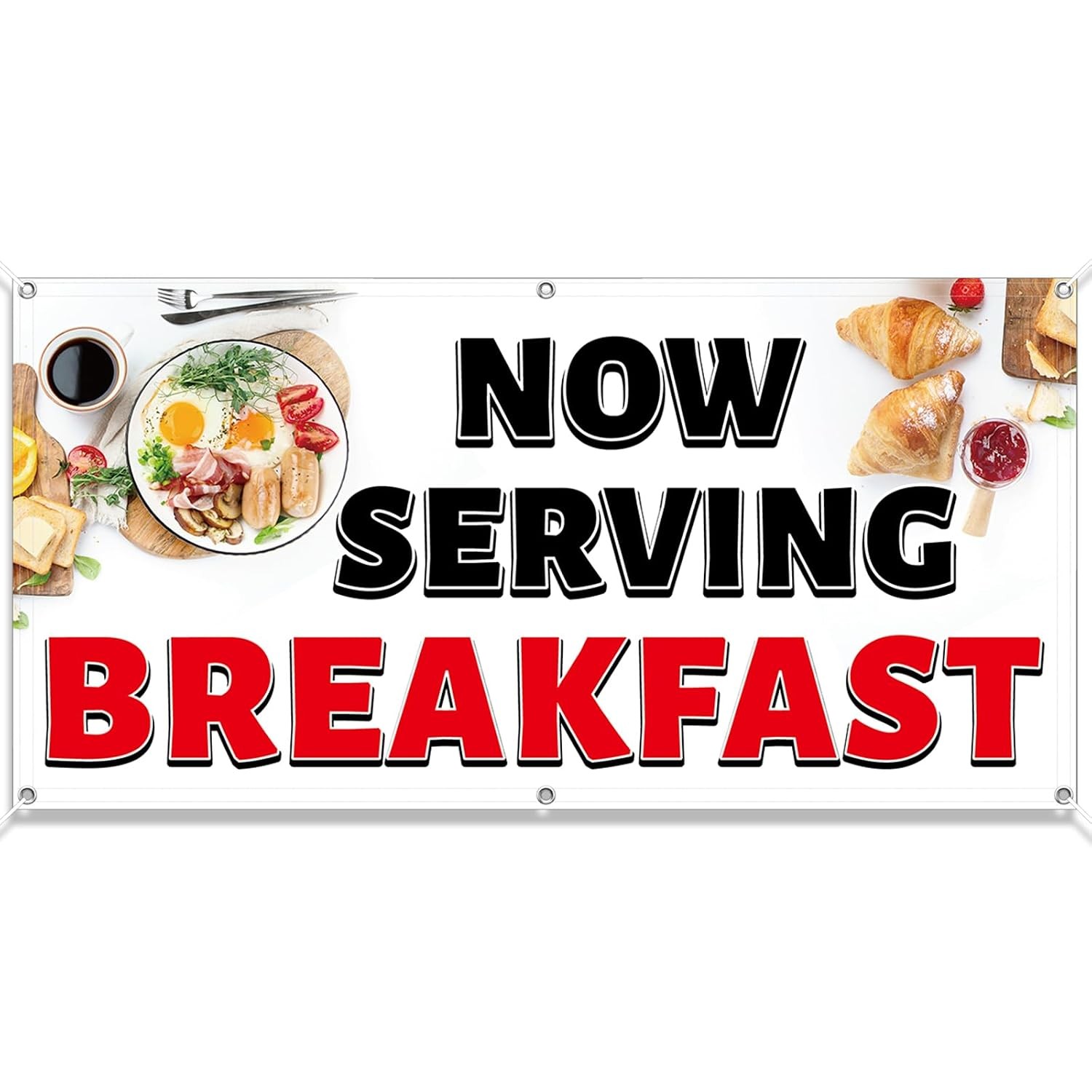 2×4 Feet Polyester Fabric Breakfast Banner Sign With Grommets Polyester Material