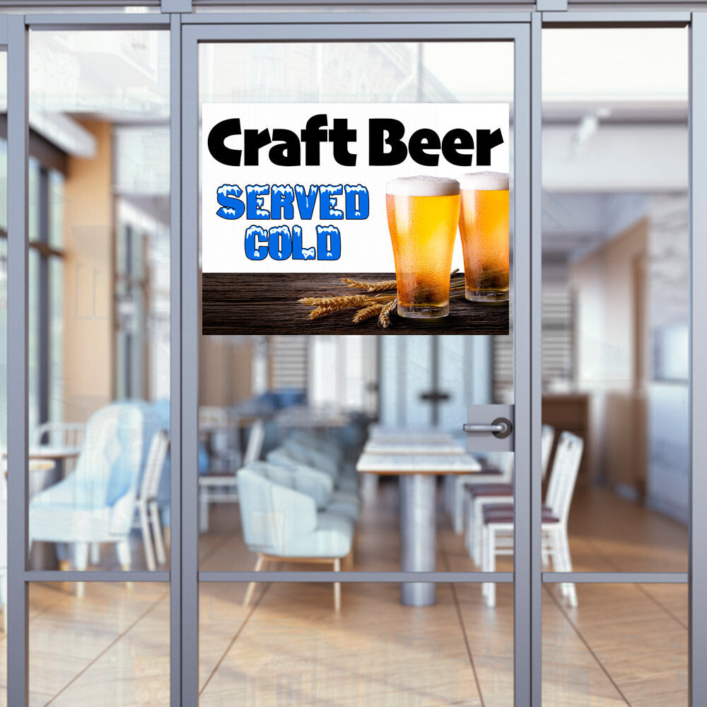 Craft Beer Served Cold 32&Prime; x 24&Prime; Perforated Removable Window Decal (Made in The
