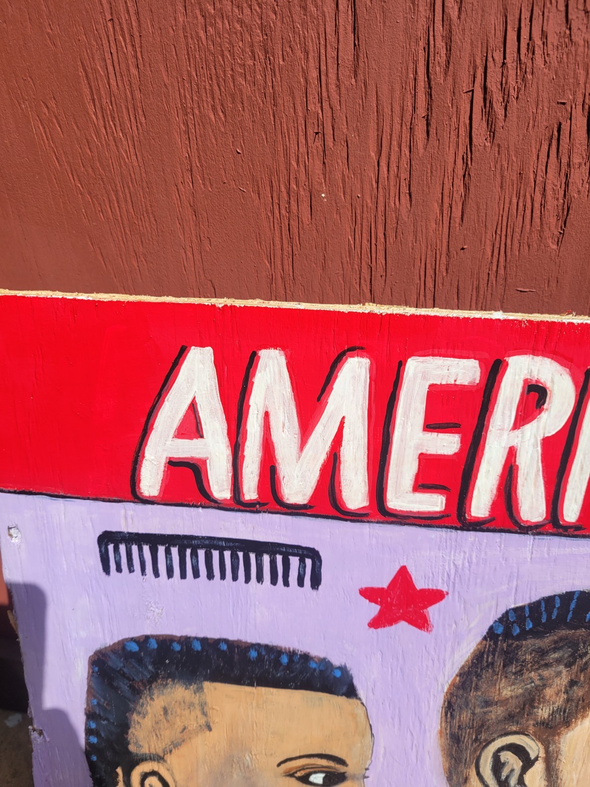 Barber Shop African Haircut Sign Advertising Painting On Wood Display Big 24×21