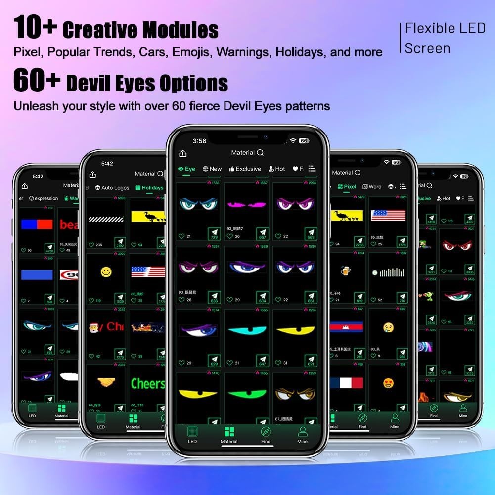 2-Pcs LED Devil Eyes for Car Windshield – Programmable & Customizable Displays